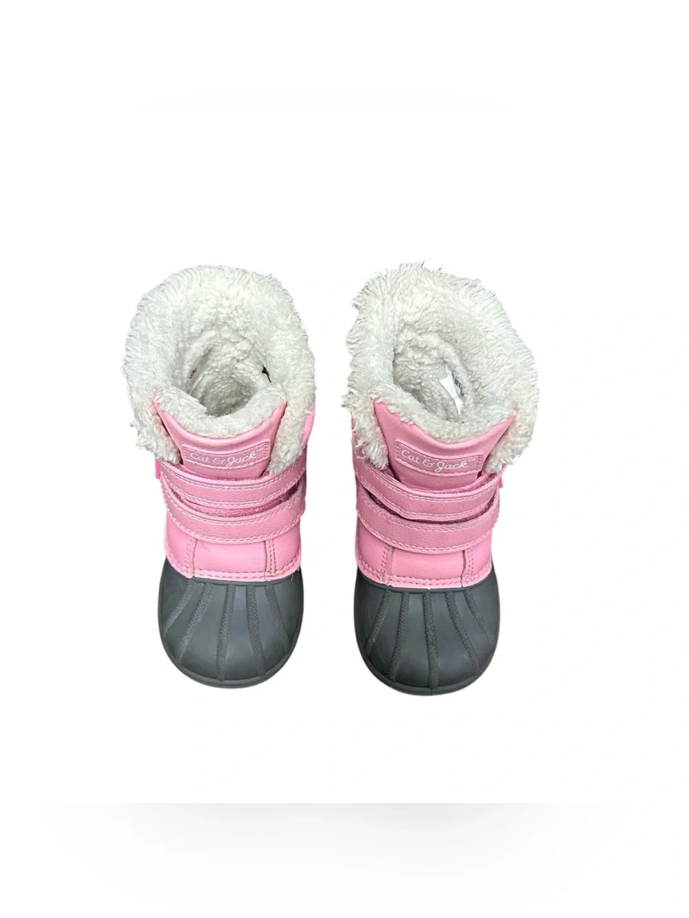 Cat & Jack Girls Pink Gray Faux Fur Winter Snow Boots Size 8 Toddler
